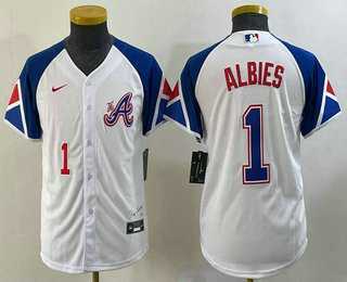 Youth Atlanta Braves #1 Ozzie Albies Number White 2023 City Connect Cool Base Jersey